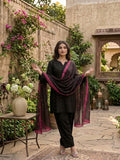 Black Red Heart Embroidered 3-Piece Farshi Suit