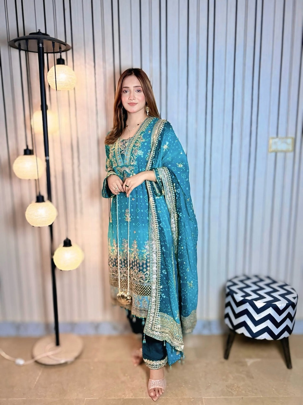 Seagreen Multi Embroidered Bamber Chiffon 3-Piece