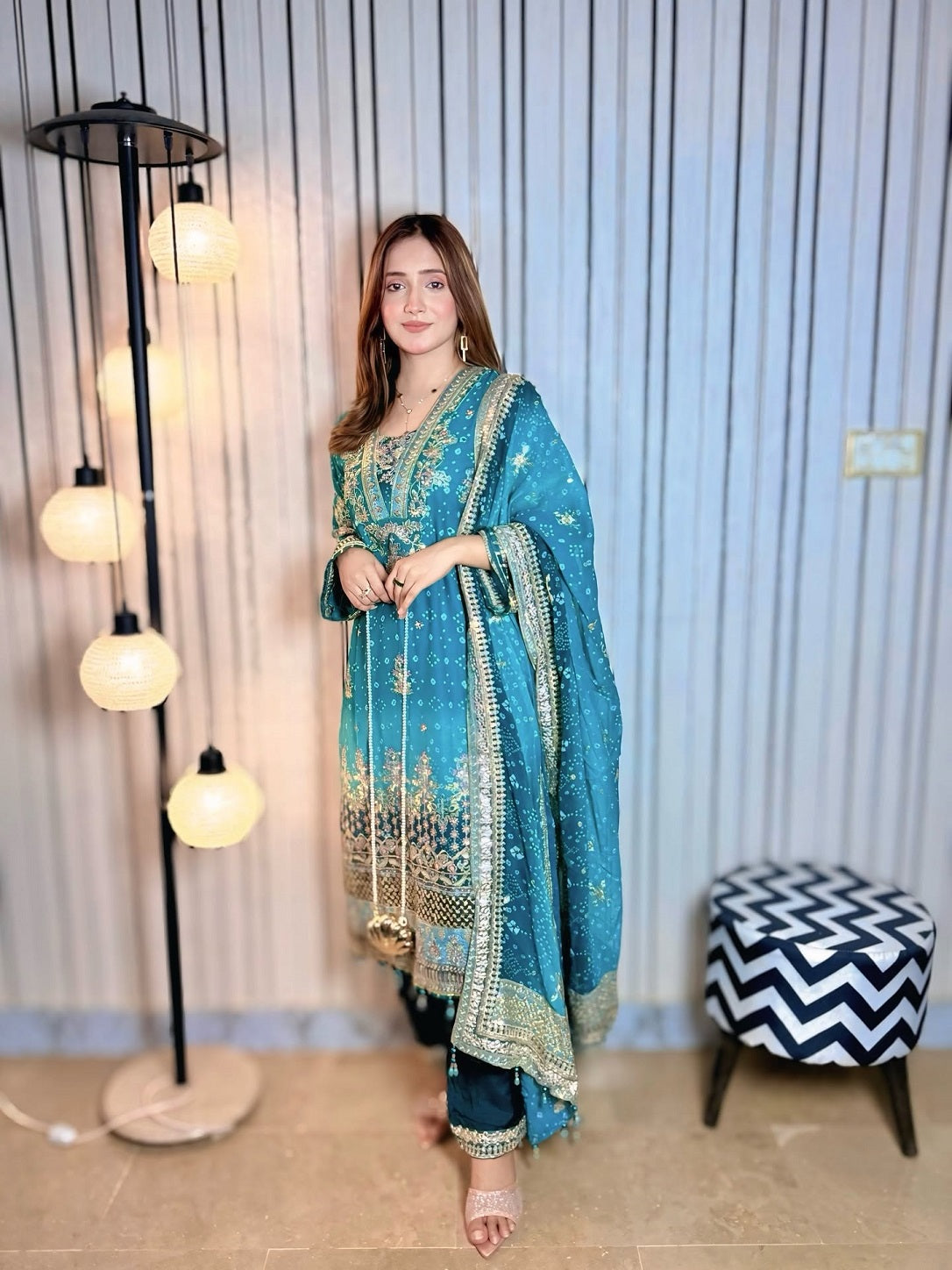Seagreen Multi Embroidered Bamber Chiffon 3-Piece