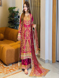 Marjenda Pink Embroidered Shamose Silk 3-Piece
