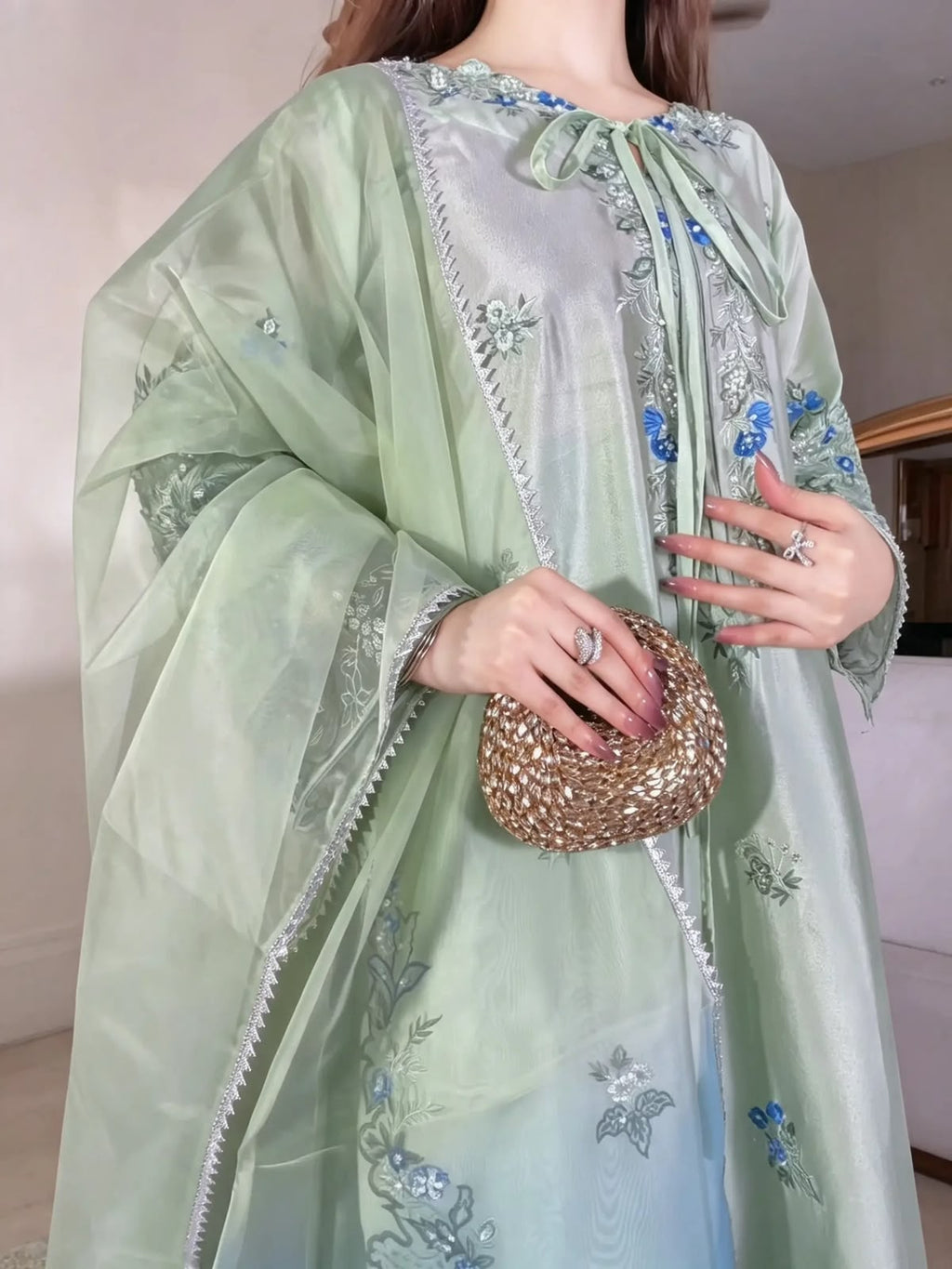 Pista Blossom Sheesha Silk Kaftan