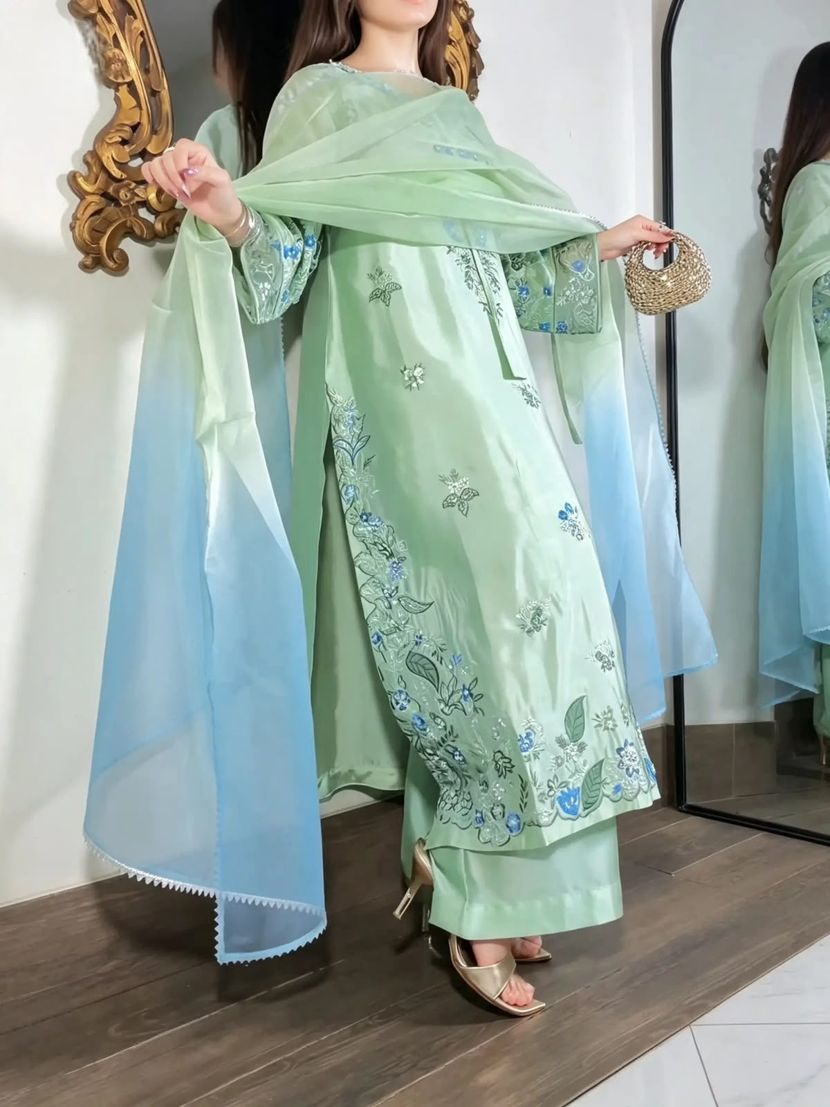 Pista Blossom Sheesha Silk Kaftan