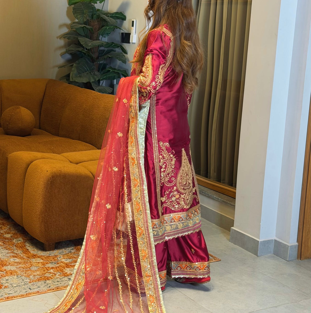 Marjenda Pink Embroidered Shamose Silk 3-Piece