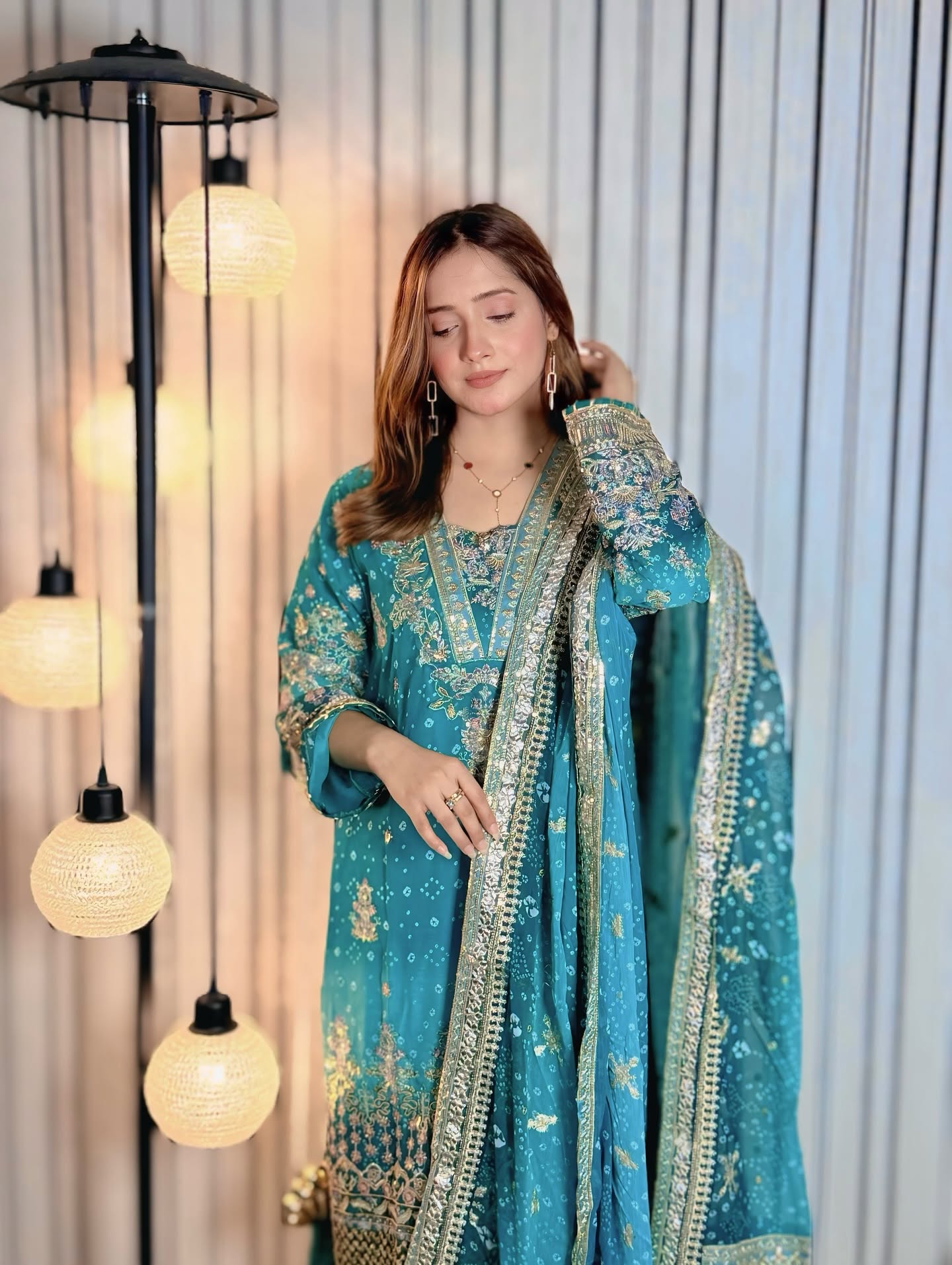 Seagreen Multi Embroidered Bamber Chiffon 3-Piece