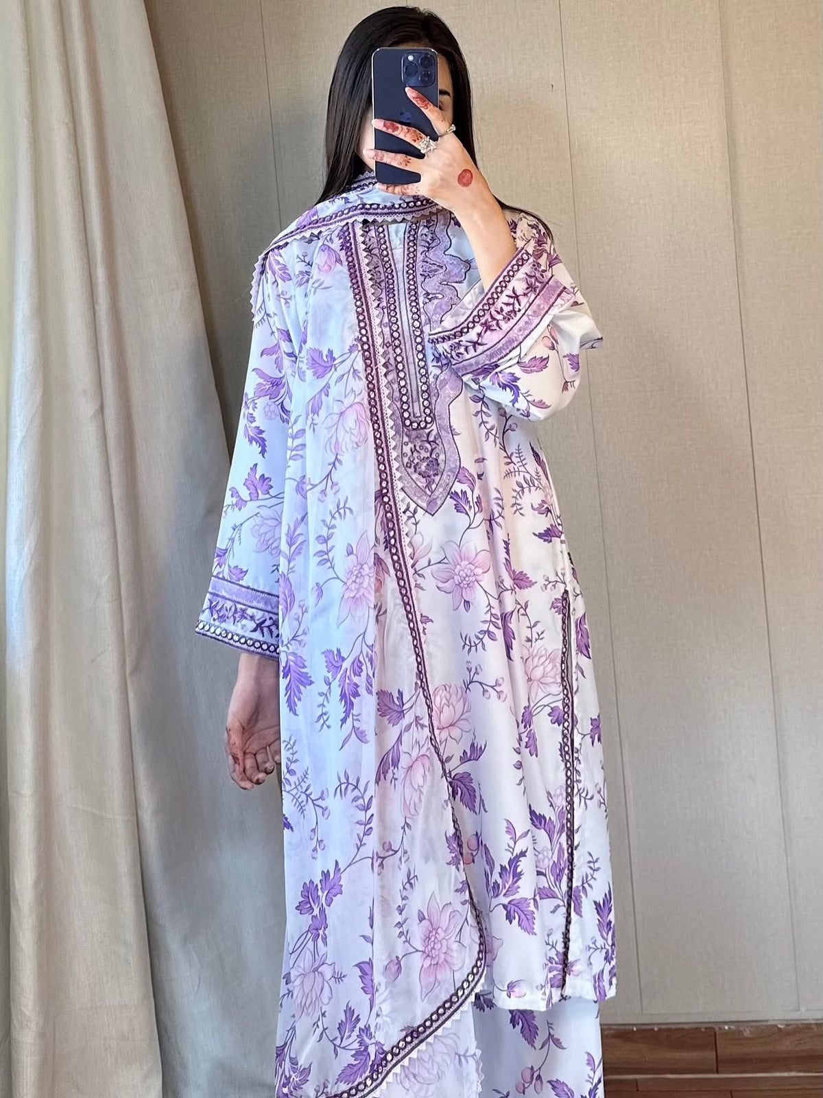 White Purple Swiss Lawn 3 piece