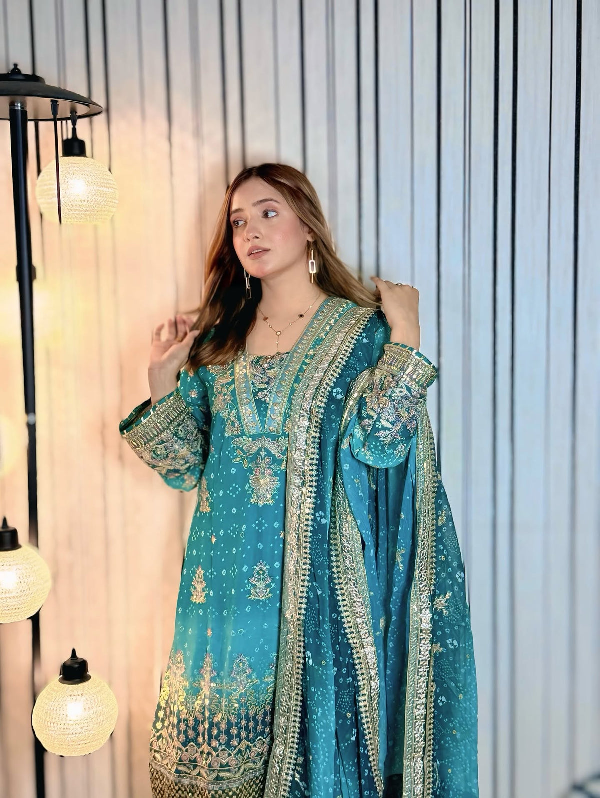 Seagreen Multi Embroidered Bamber Chiffon 3-Piece