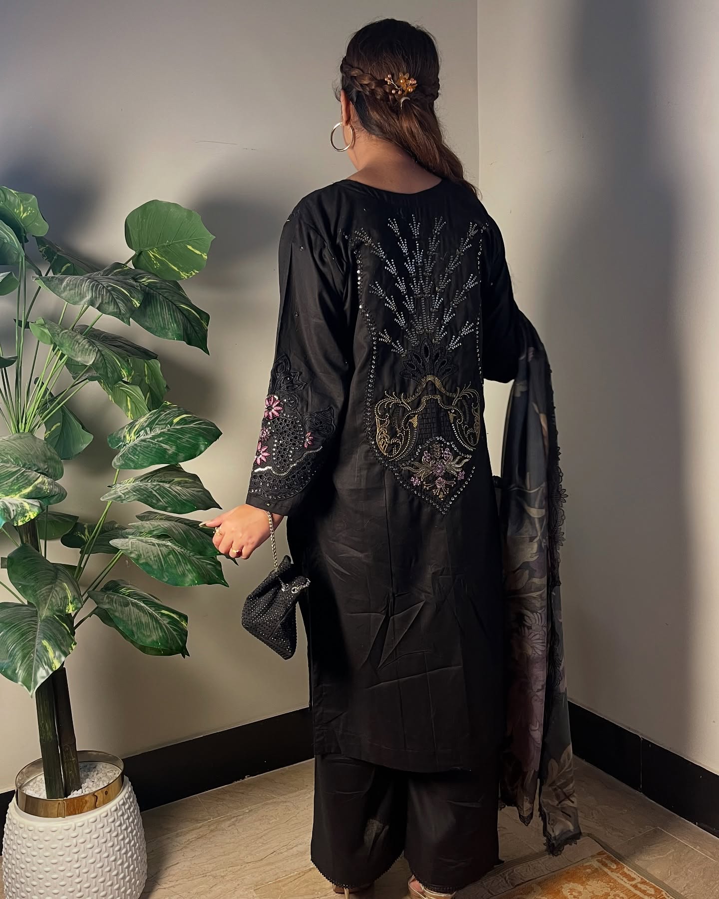 Black Seqwence Embroidered 3 Piece