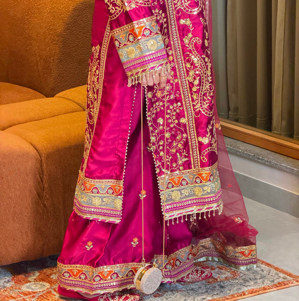 Marjenda Pink Embroidered Shamose Silk 3-Piece