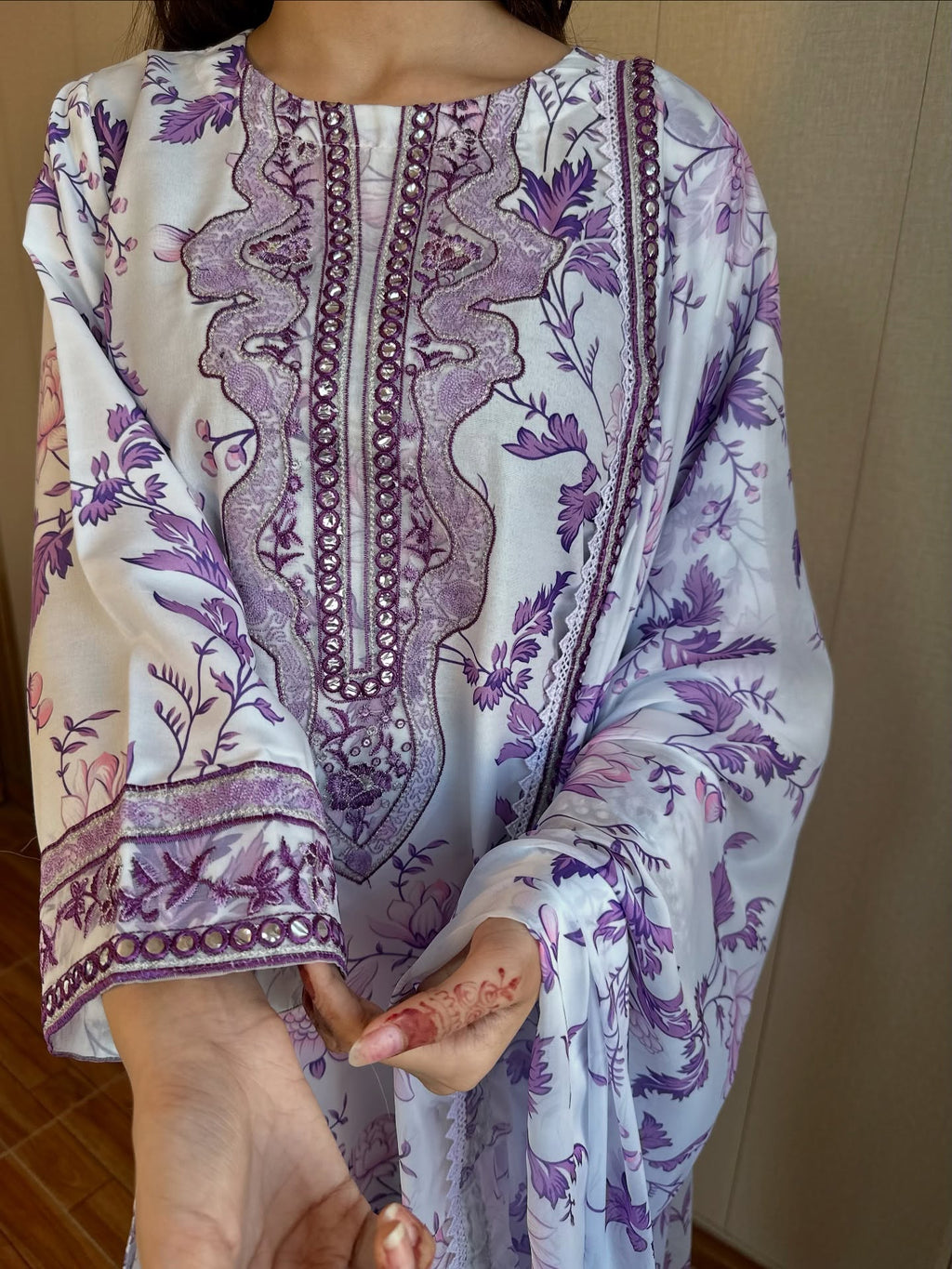White Purple Swiss Lawn 3 piece