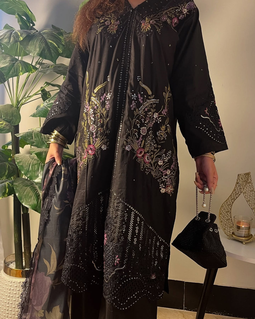 Black Seqwence Embroidered 3 Piece