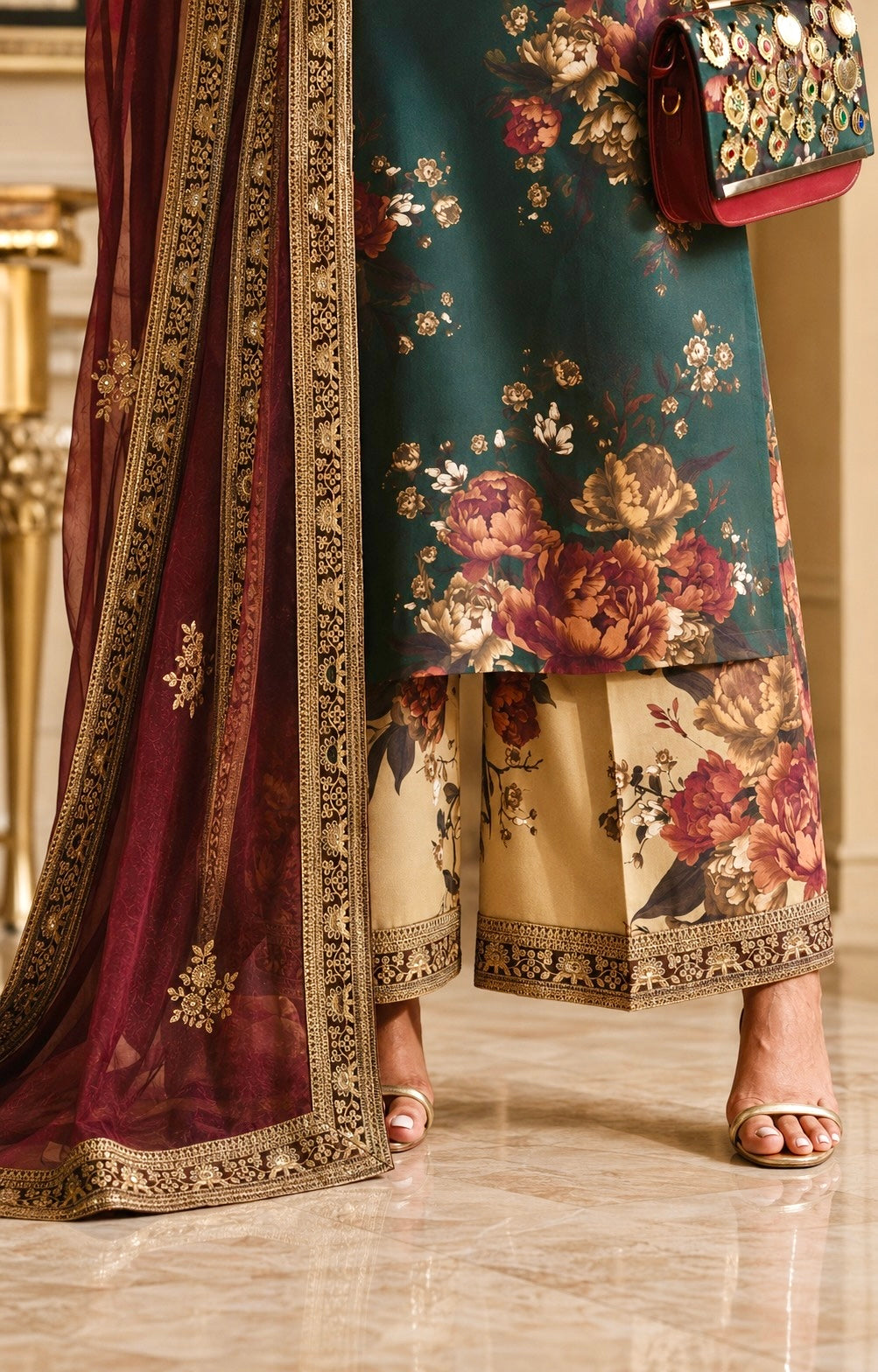 Royal Printed &amp; Embroidered 3-Piece