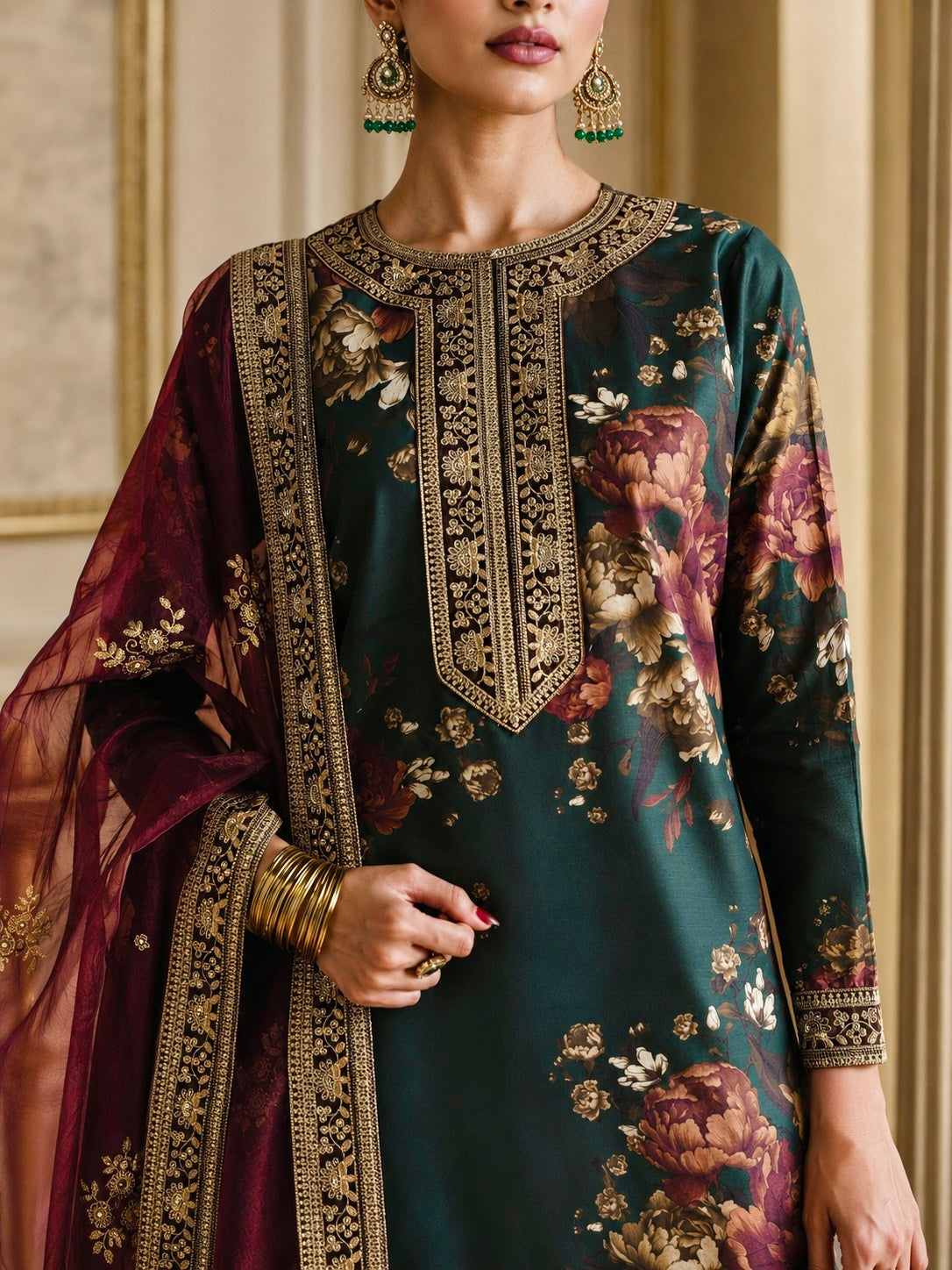 Royal Printed &amp; Embroidered 3-Piece