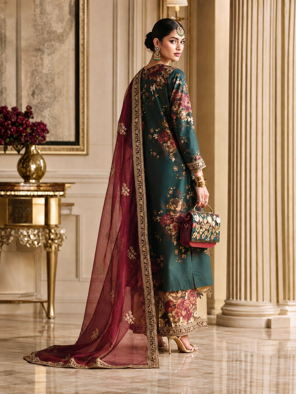 Royal Printed &amp; Embroidered 3-Piece