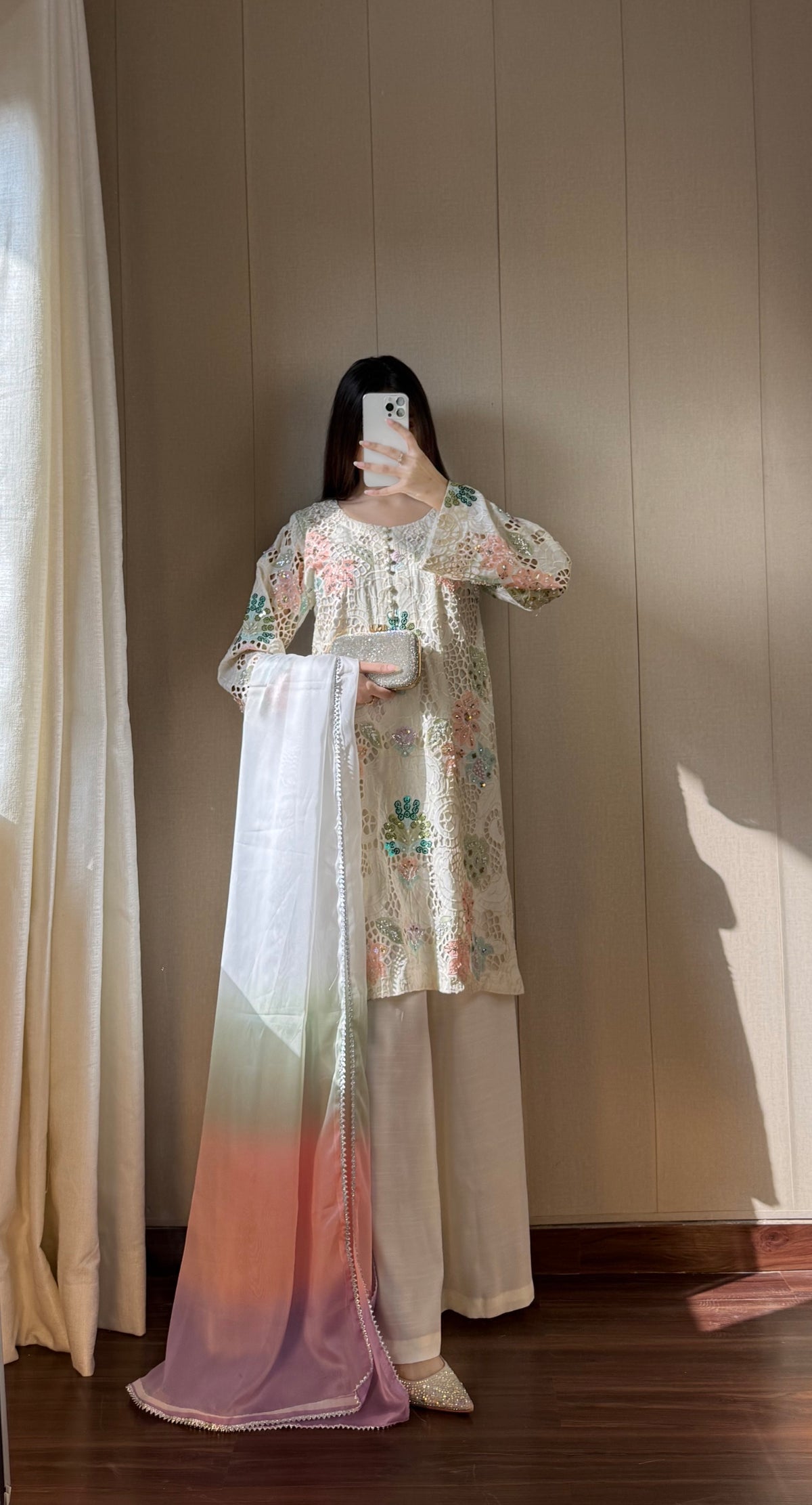Rainbow Mist Raw Silk