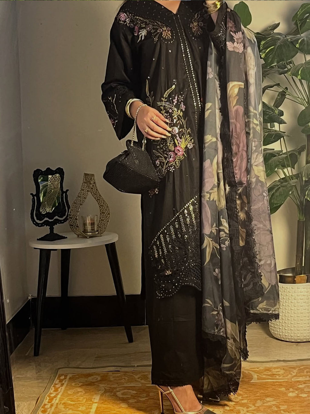 Black Seqwence Embroidered 3 Piece