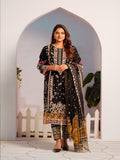 Black & Mehendi Organza Embroidered 3 Piece