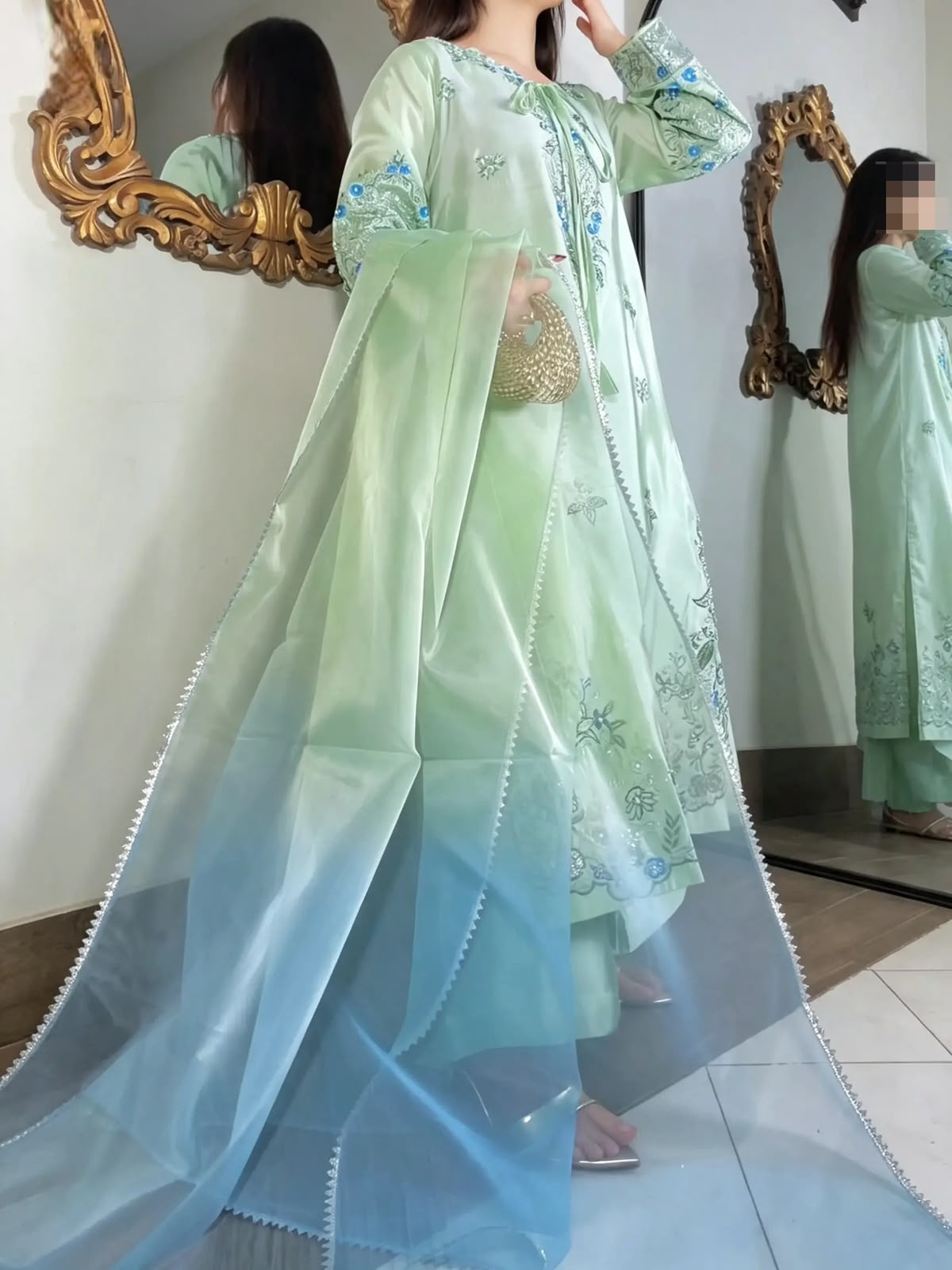 Pista Blossom Sheesha Silk Kaftan