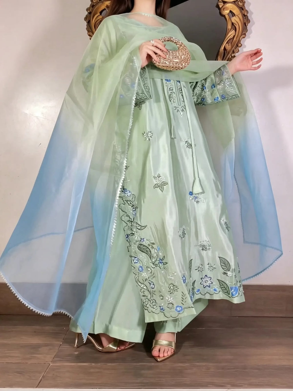 Pista Blossom Sheesha Silk Kaftan