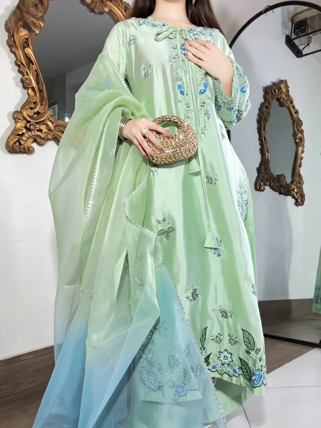 Pista Blossom Sheesha Silk Kaftan